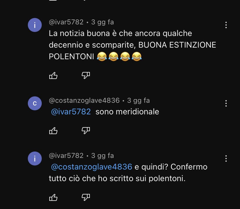 Dicono che il razzismo parte solo dai settentrionali ma
In realtà molti meridionali sono razzisti col nord e i nordici. 