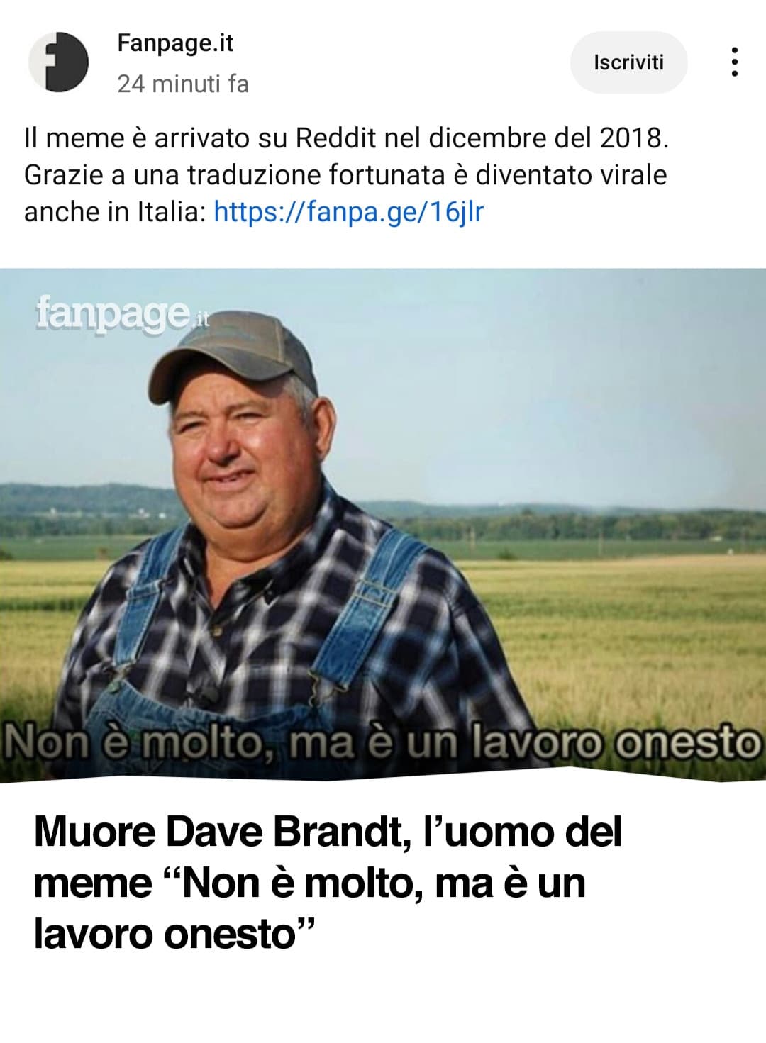 Se n'è andato da uomo onesto 