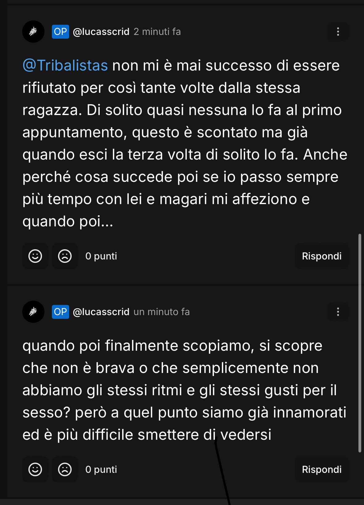 chi sa spiegarmi in base a quello che ho scritto sotto, come dovrebbe funzionare questa cosa dell “aspettare” per fare sesso? 