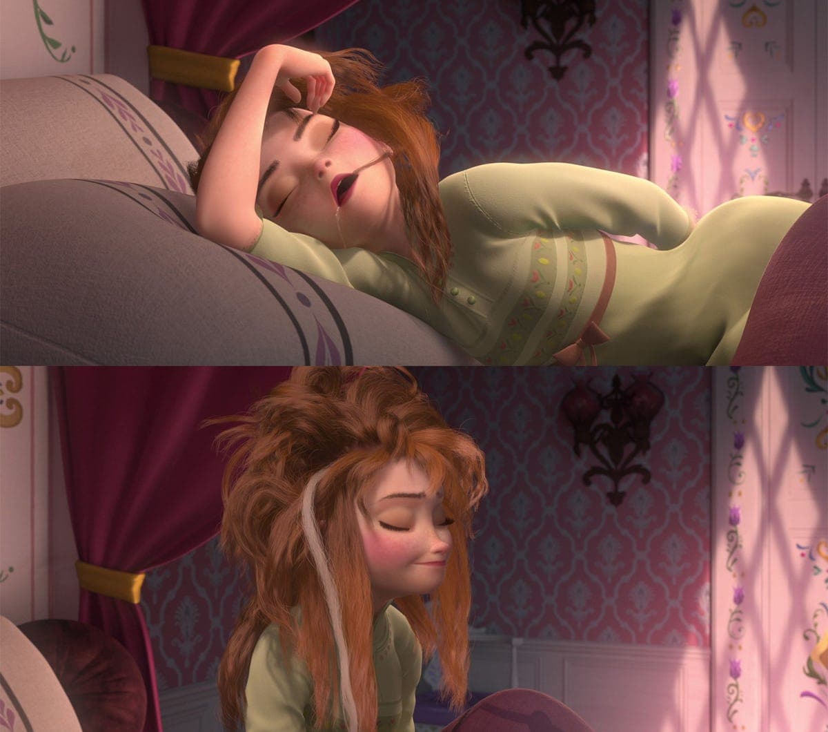 L'unica volta che mi sono rivista in una principessa Disney é stata questa scena di frozen, non avete idea di che capelli ho la mattina 