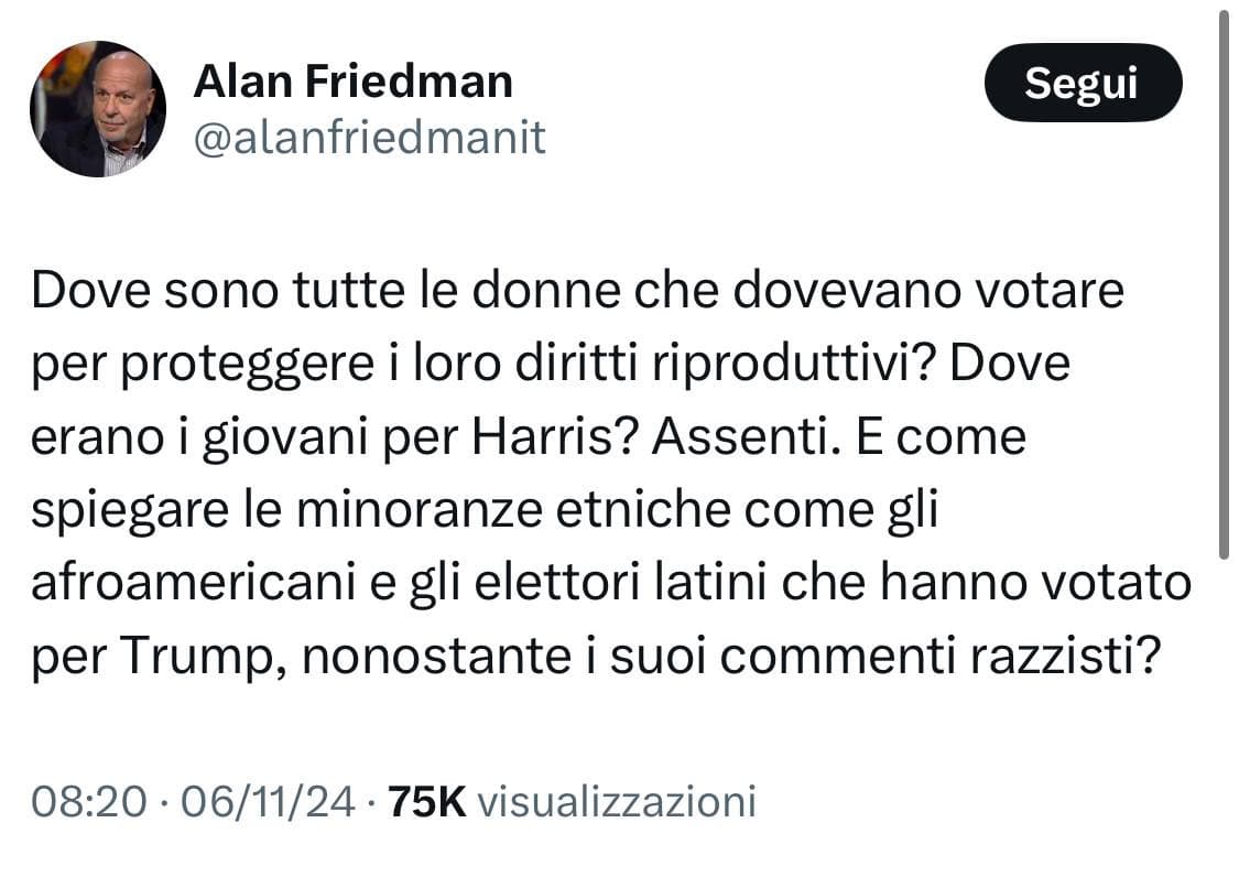 Apprezzo il razzismo progressista per il quale è da escludere che minoranze e donne siano abbastanza autocoscienti per decidere da soli cosa fare. ❤