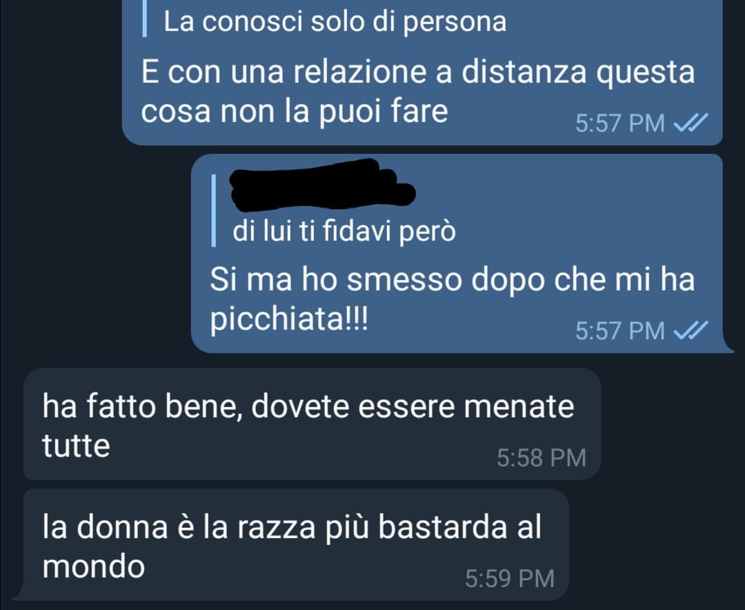 Stavamo parlando di relazioni a distanza e del mio ex (si mi ha messo le mani addosso)... Praticamente secondo il mio pensiero una persona non la conosci veramente se non di persona, infatti dopo l'esperienza con il mio ex ragazzo ho perso un po la fiducia