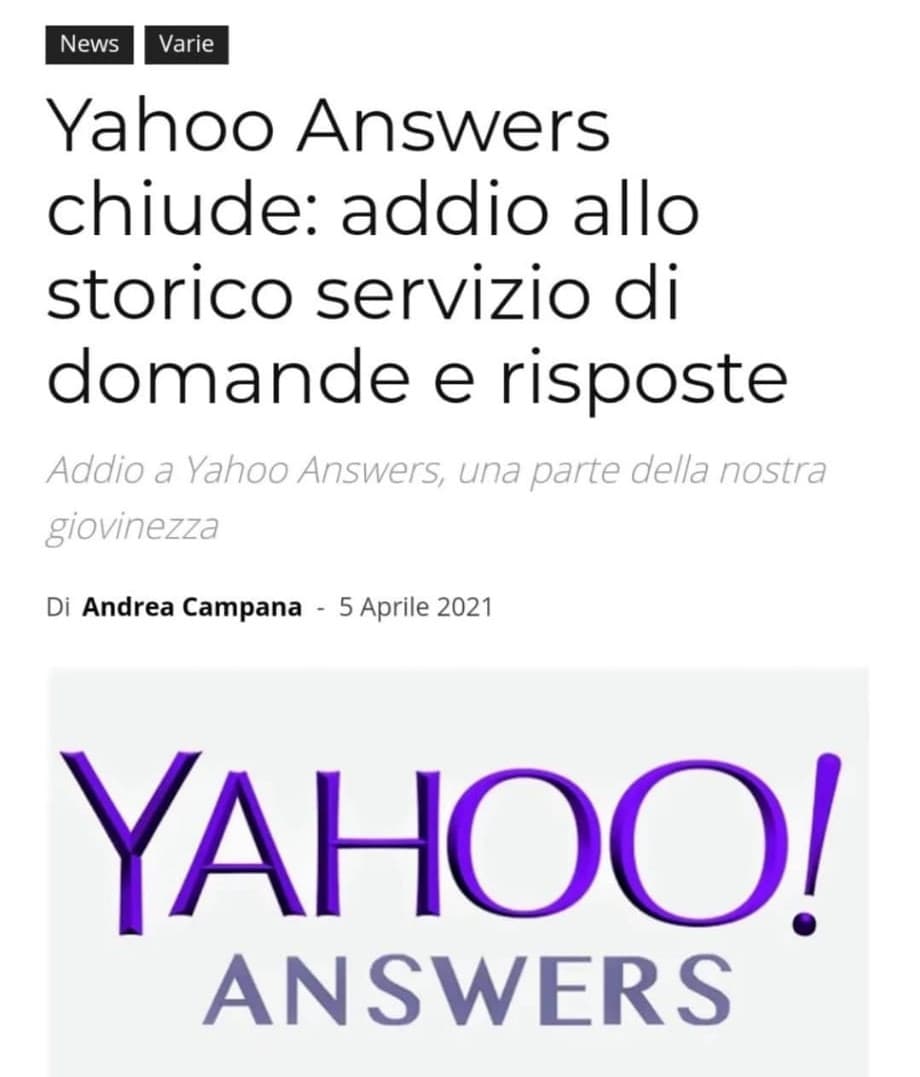 Yahoo cringers mi mancherai molto. 