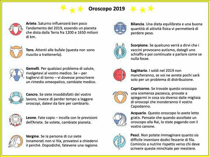 Ecco l’Oroscopo 2019!