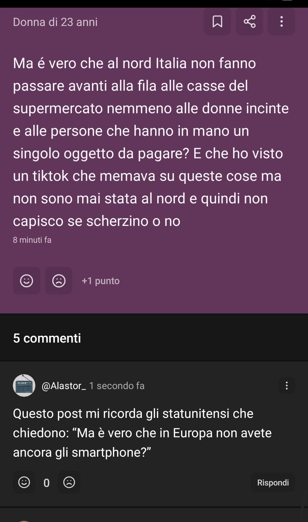 “non sono mai stata al nord”