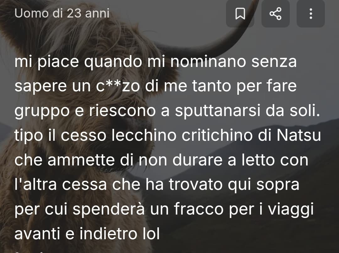 *Io che faccio autoironia sul durare poco*. Saulo: "natsu si sputtana"