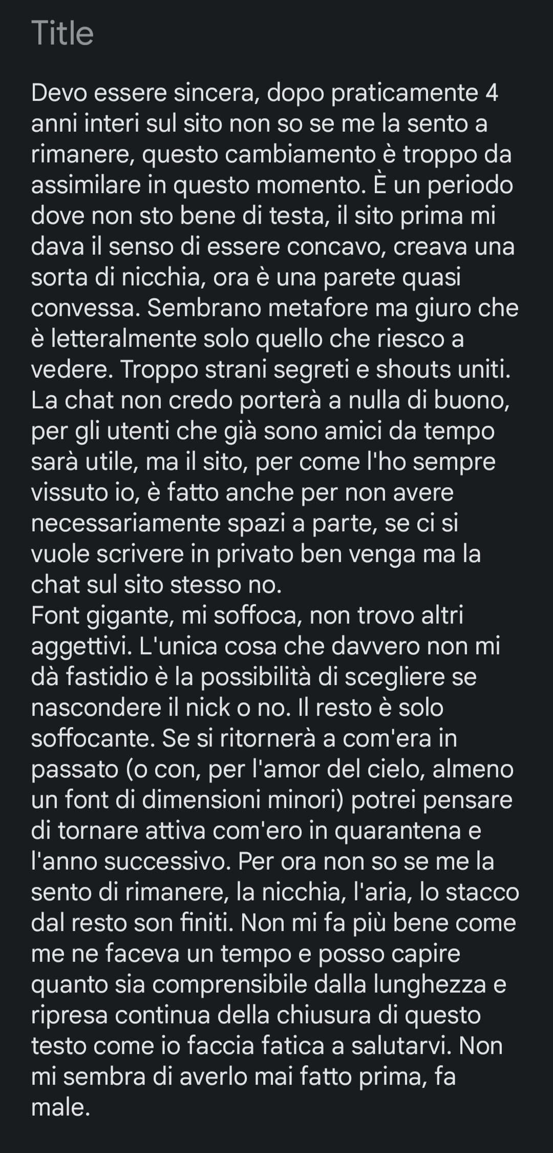 Scritto ieri sera dopo aver scoperto dell'aggiornamento