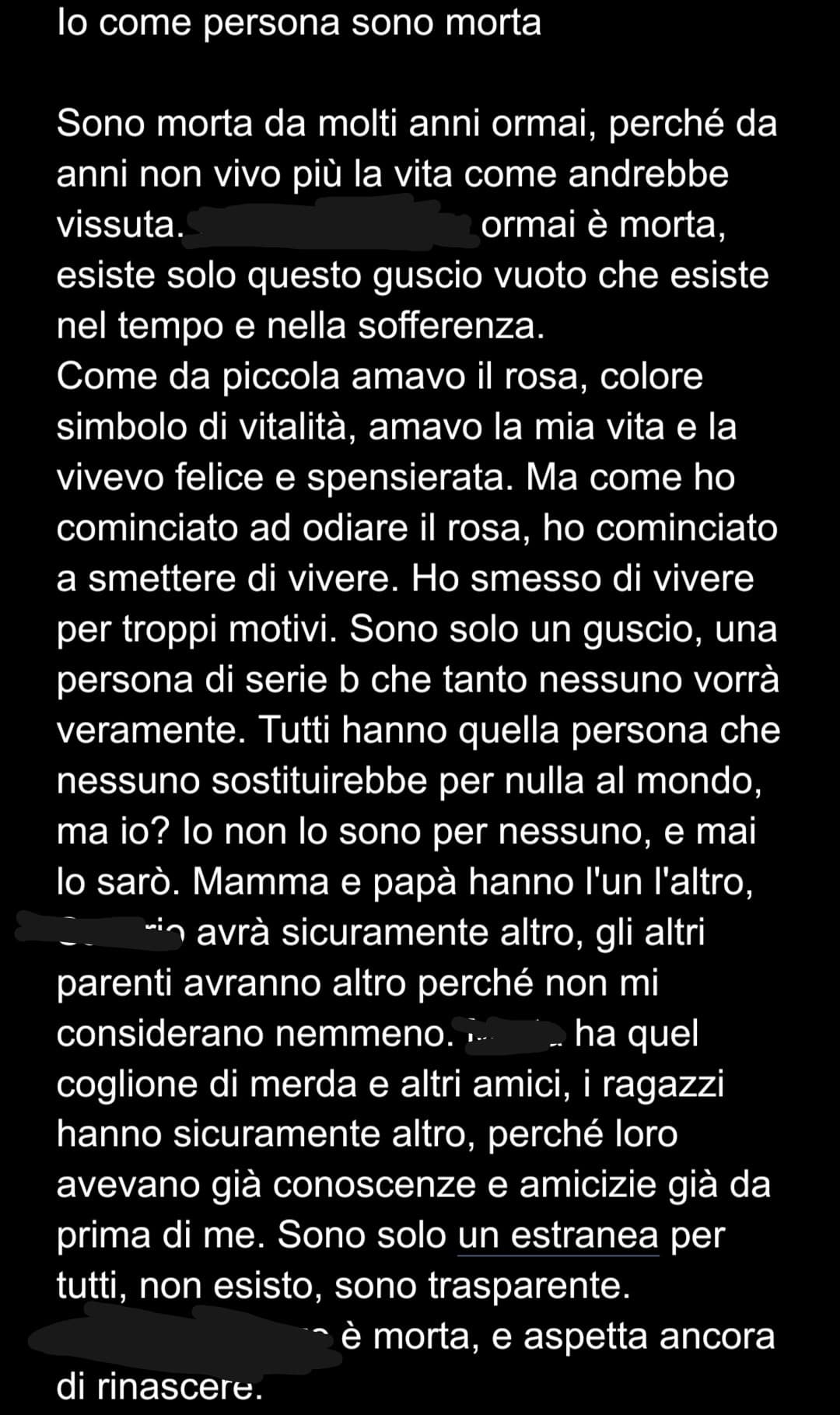 Ricordo di aver scritto questo durante un momento pieno di rabbia e tristezza, ora che mi sento meglio però non riesco a pensare che sia ancora vero. Non sono mai quella persona che qualcuno possa considerare indispensabile 