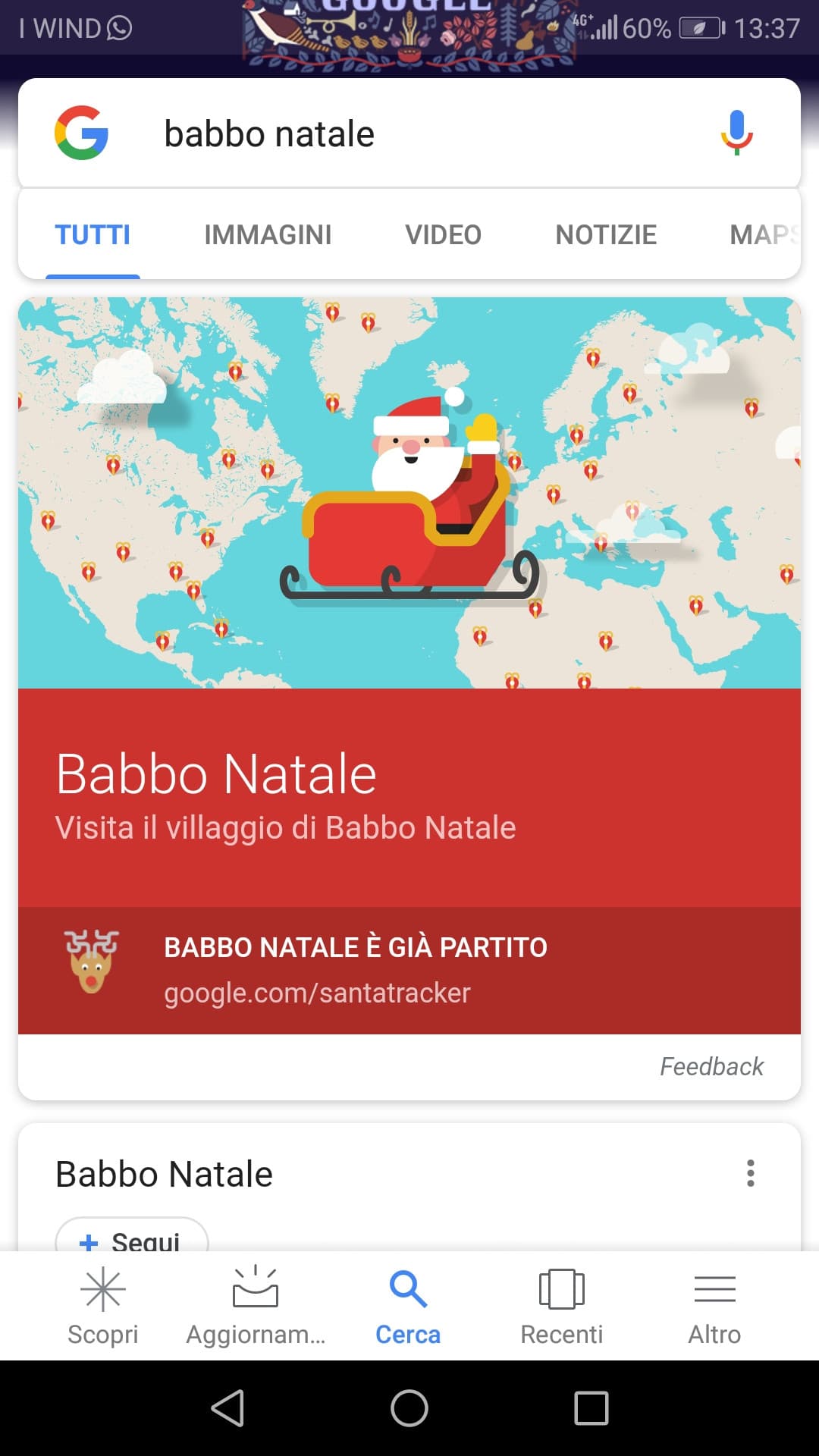 Babbo natale è in viaggio (ho fatto lo screen dopo pranzo quindi manca molto meno ma shh) 