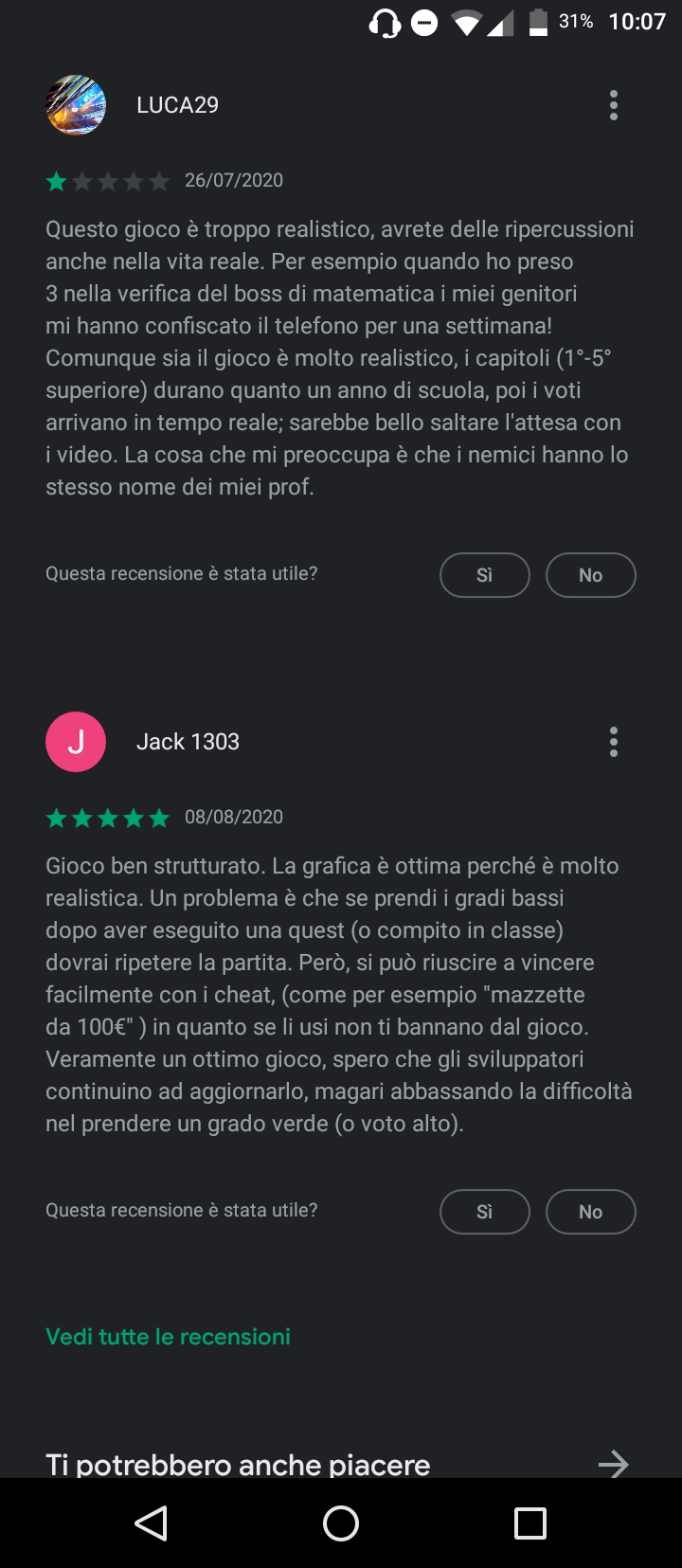 Queste sono due recensioni dell'app "Classeviva", sono morta ?