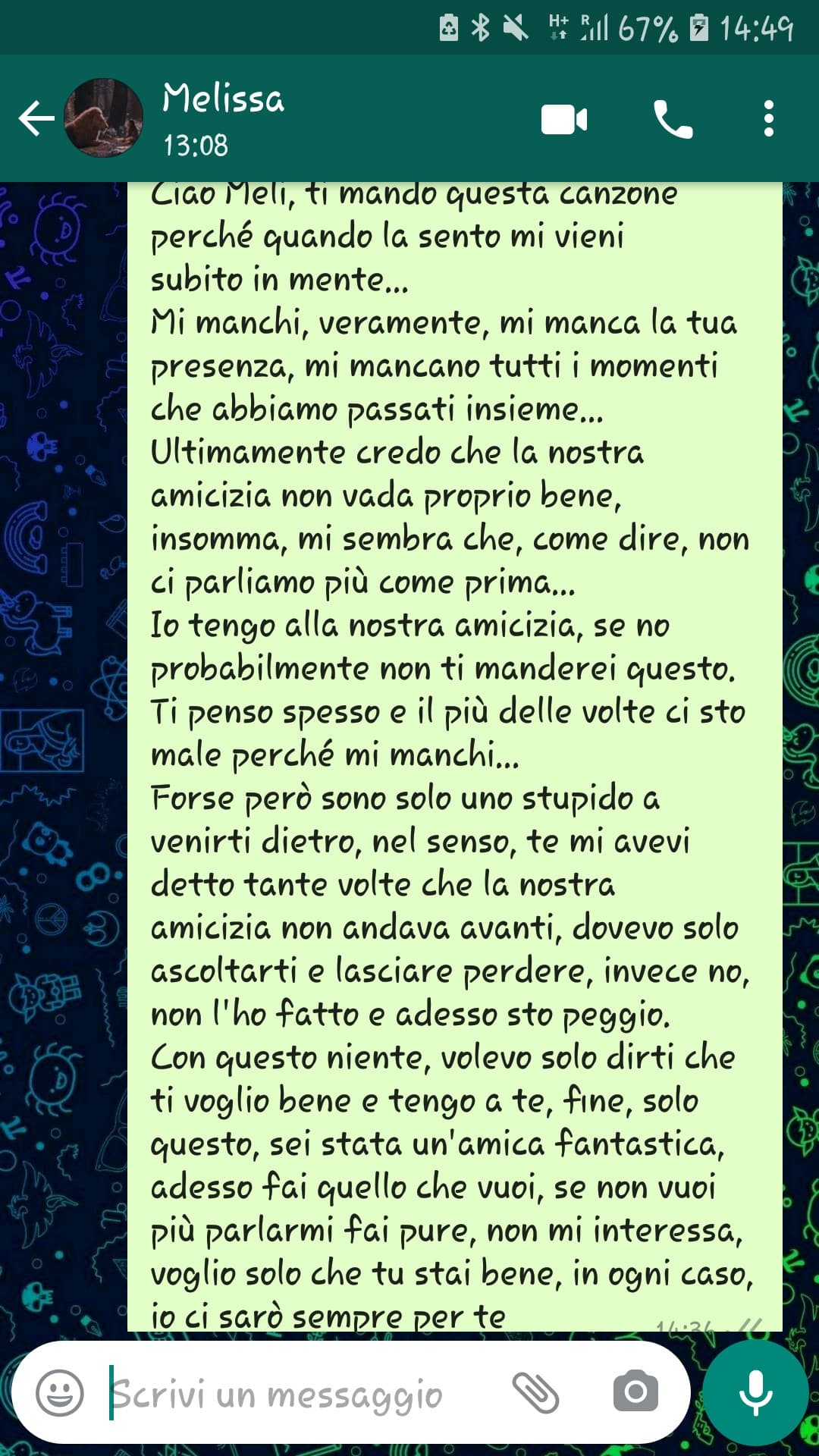 Bene, penso si commenti da solo ma va beh, questo il messaggio che ho mandato alla mia ex migliore amica... aspetto risponda