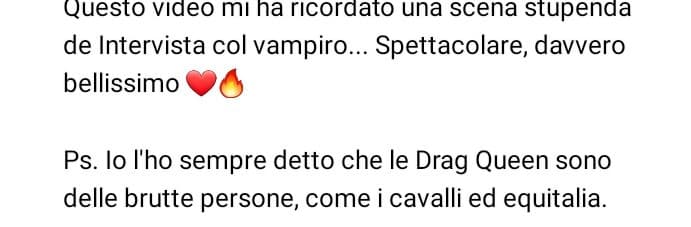 "Commenti da Sanremo"5° Non capisco perché le drag queen siano cattive persone e non mi interessa capirlo.