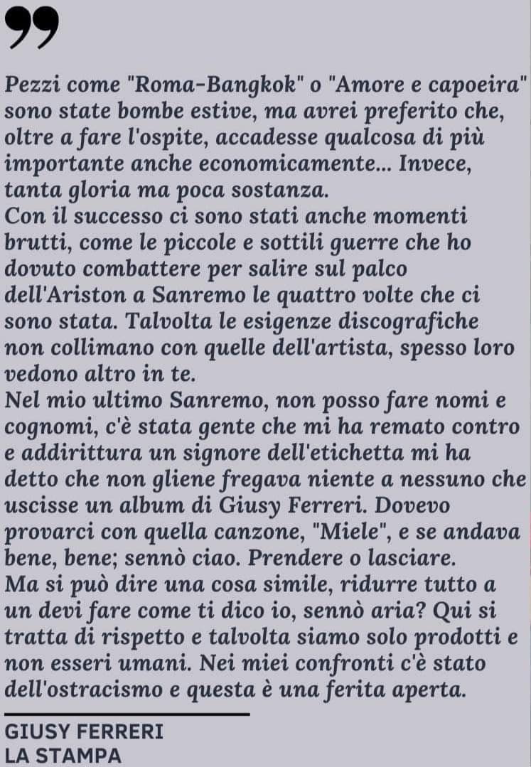 Giusy Ferreri intervistata a "La Stampa" si toglie un sassolino dalla scarpa...