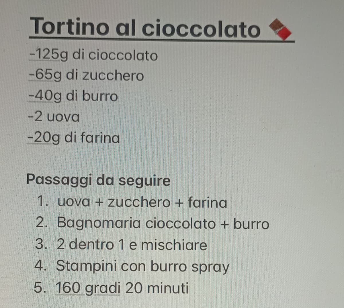 RICETTA TORTINO AL CIOCCOLATO PER TUTTI