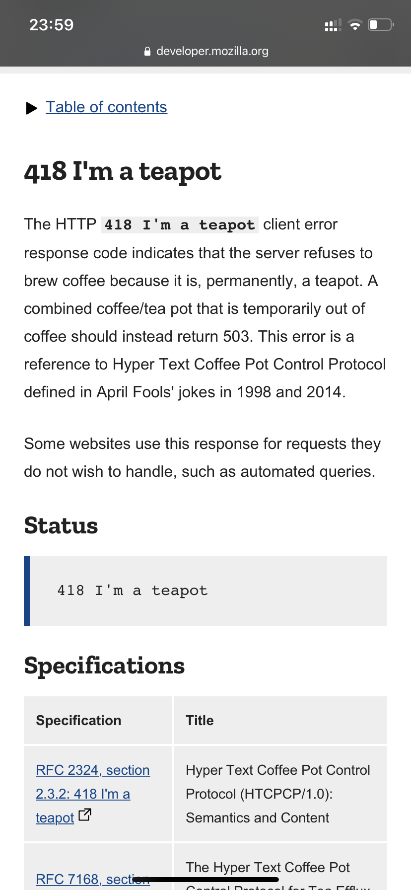 “L’errore http 418 è un codice di errore che indica che il server si rifiuta di fare il caffè perché è diventato permanente una teiera”