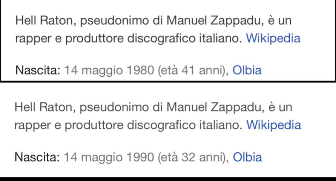 Allora, mi spiegate perché la pagina Wikipedia a gennaio mi dice che sto qua è del 1980 e invece adesso mi dice che è del 1990. Cioè amo se in sei mesi sei riuscito a ringiovanire 10 anni dimmi come hai fatto perché voglio farlo anch’io 