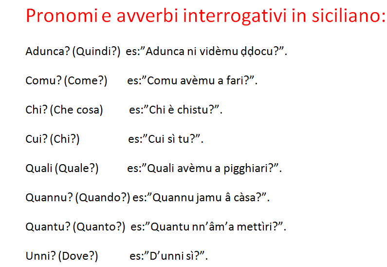 Pronomi e avverbi interrogativi in siciliano.