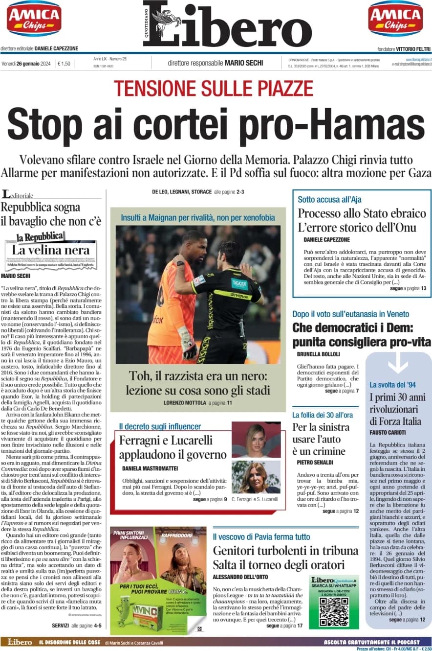 Per la rubrica del Libero Quotidiano: la prima pagina di oggi!