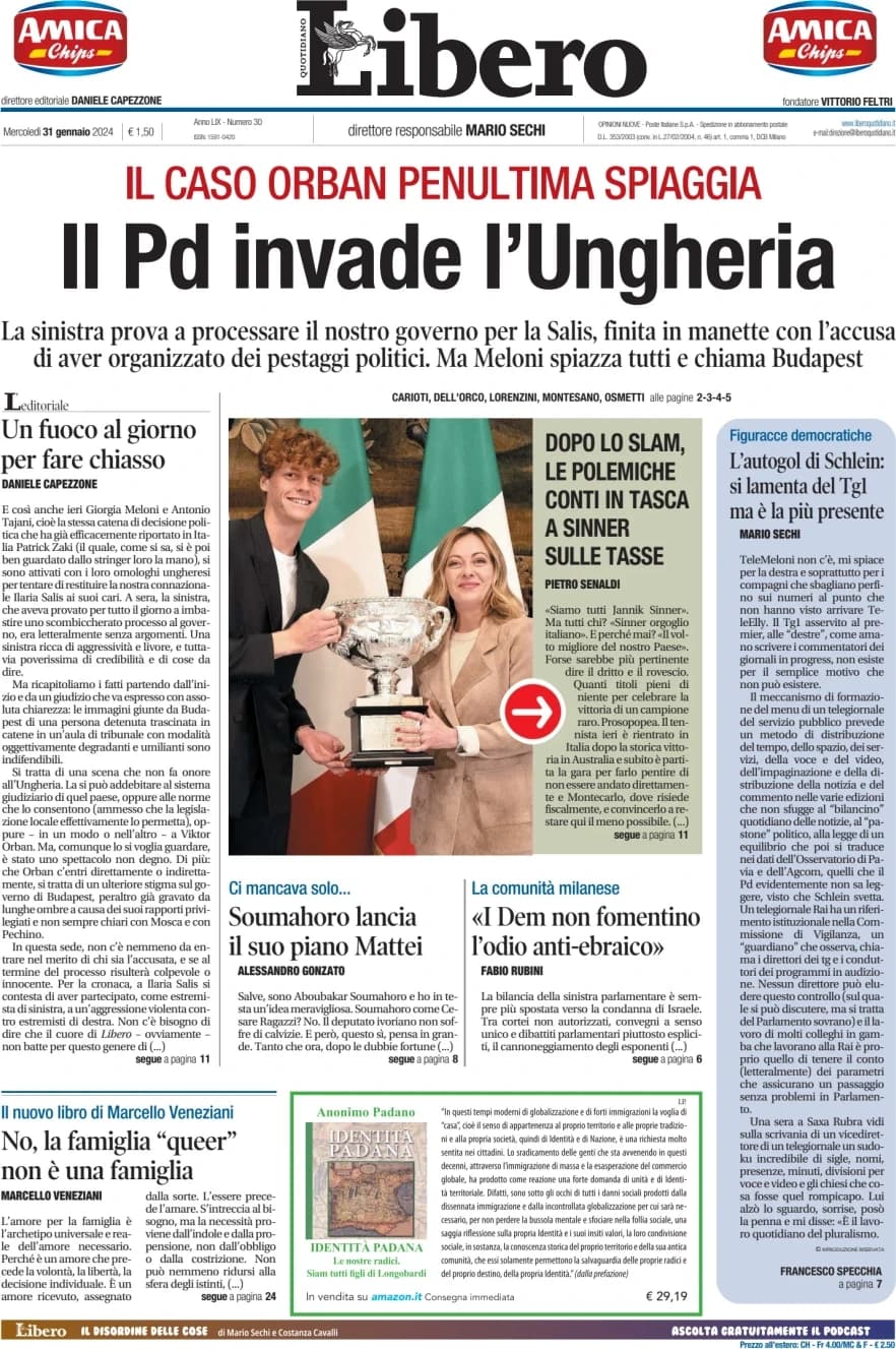 Per la rubrica del Libero Quotidiano: la prima pagina di oggi!