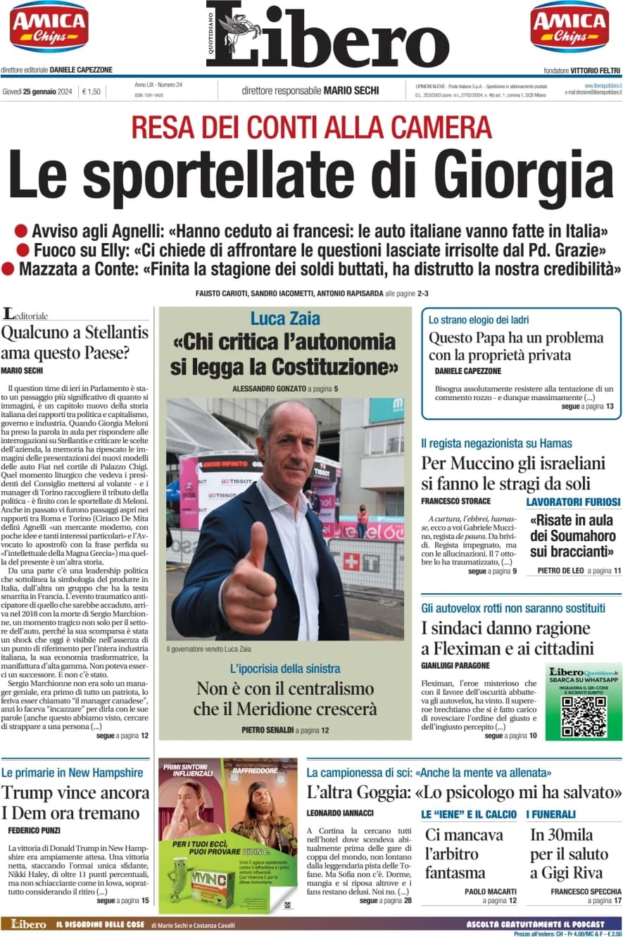 Per la rubrica del Libero Quotidiano: la prima pagina di oggi!