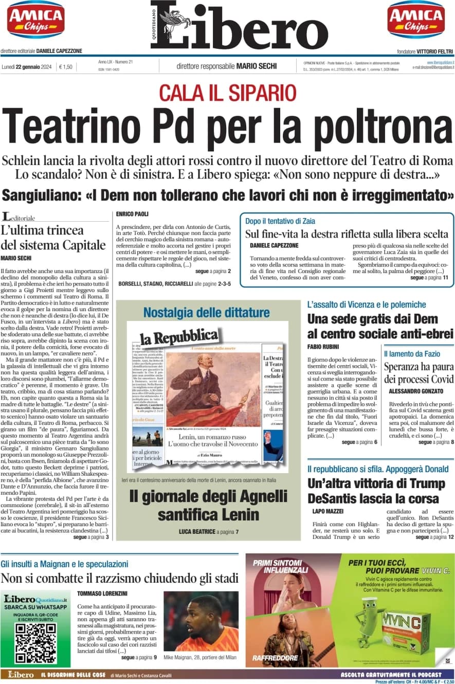 Per la rubrica del Libero Quotidiano: la prima pagina di oggi!