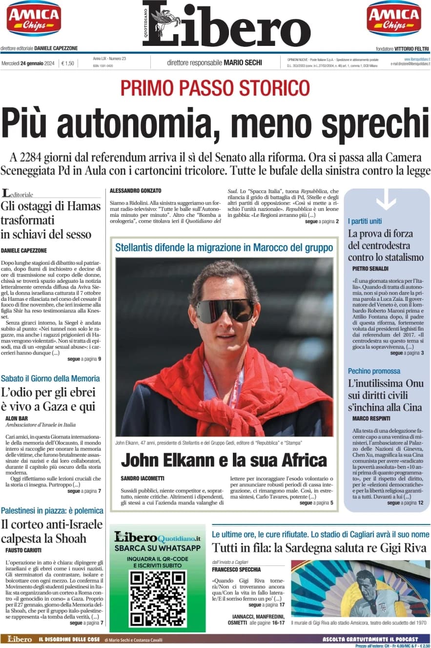 Per la rubrica del Libero Quotidiano: la prima pagina di oggi!