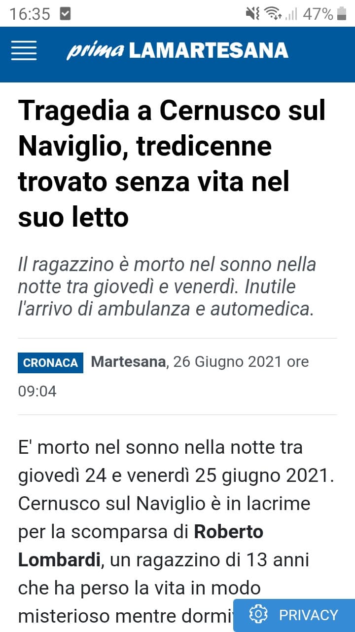 Perché Dio, perché tutto questo. Aveva appena fatto l'esame povero cucciolo... aveva 13 anni.... perché lo hai preso con te.... perché così presto..... perché
