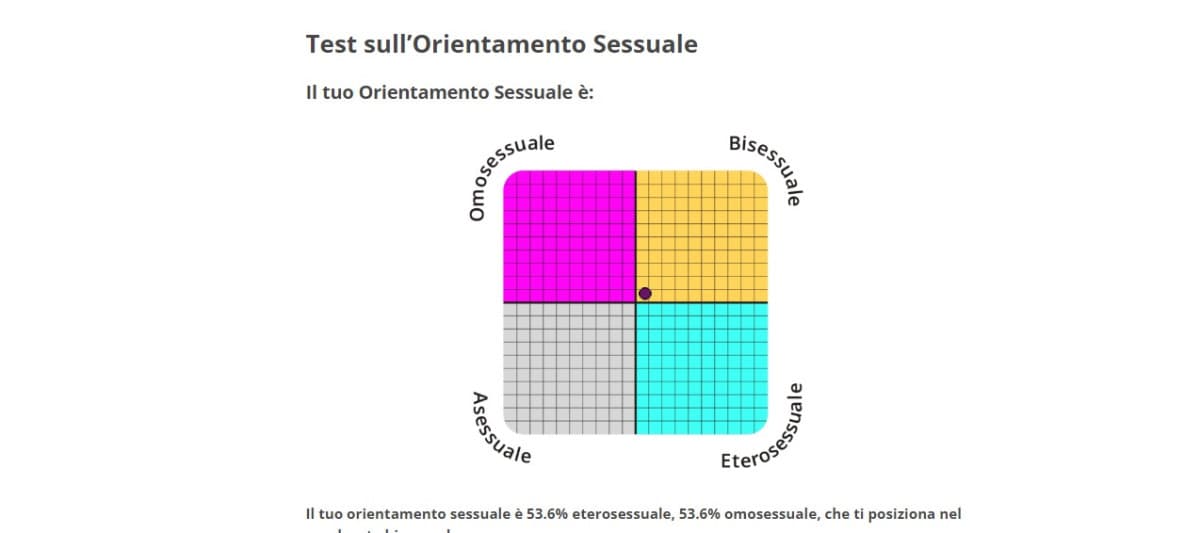 ecco il risultato del test sulla sessualità. be', direi che è accurato, poiché nel corso della mia vita mi sono sentito a volte attratto da chiunque. 