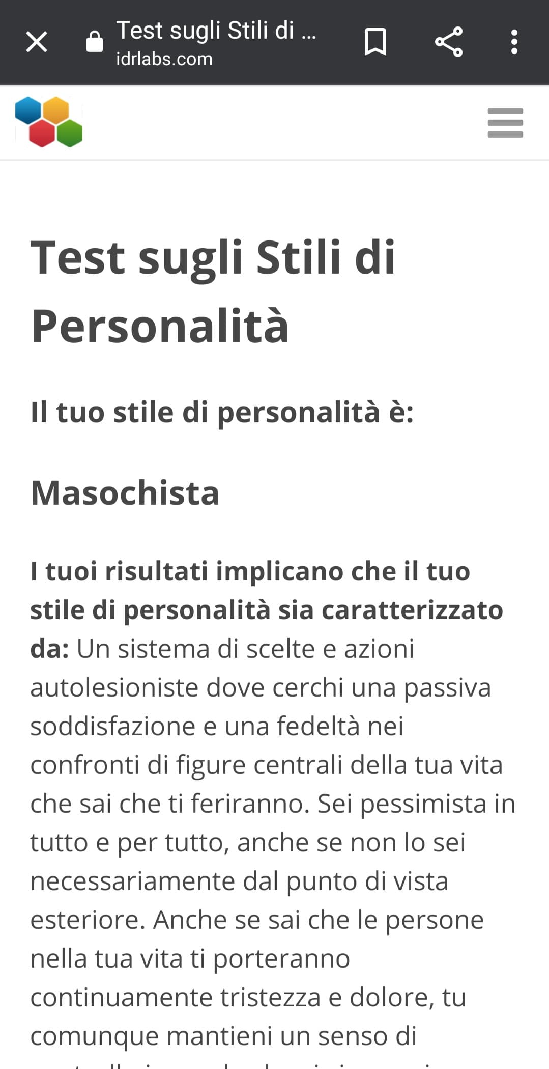 La dimostrazione che questi test sono utili quasi quanto la mia vita