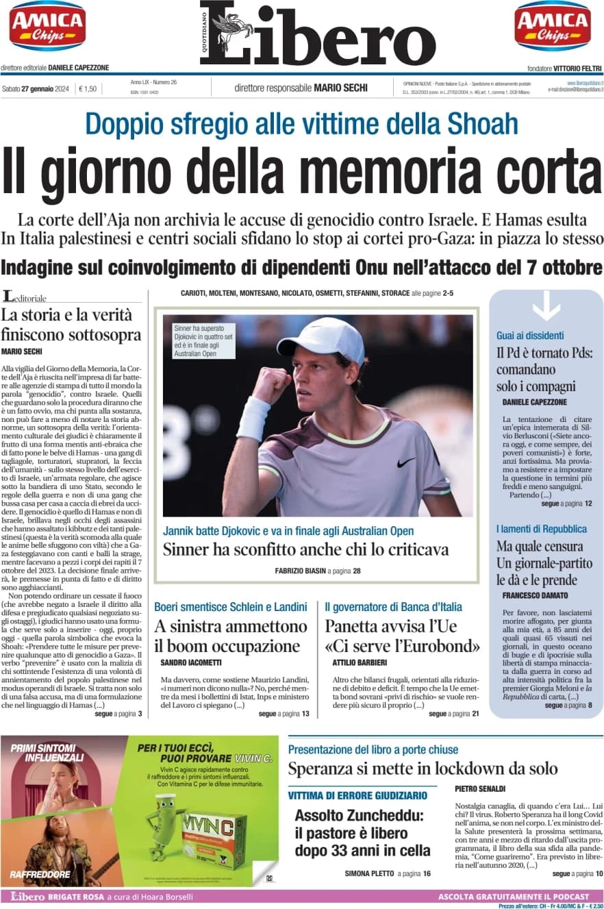 Per la rubrica del Libero Quotidiano: la prima pagina di oggi!