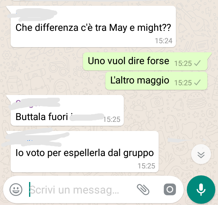 Prima della verifica di inglese sul gruppo di classe... 