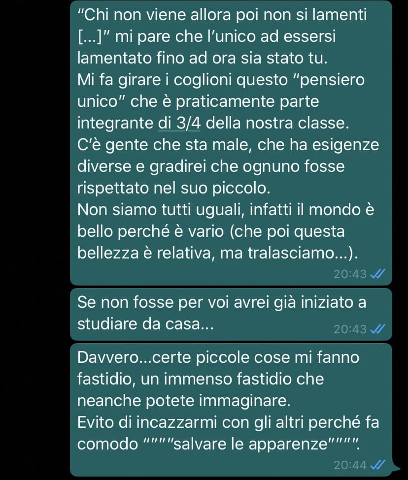 Io mi chiedo come facciano ad essere tutti così insensibili, cazzo...se ho dei problemi e non ho intenzione di parlarvene perché comunque è roba personale di un certo spessore non fracassate la minchia. NON ESISTETE SOLO VOI!!!