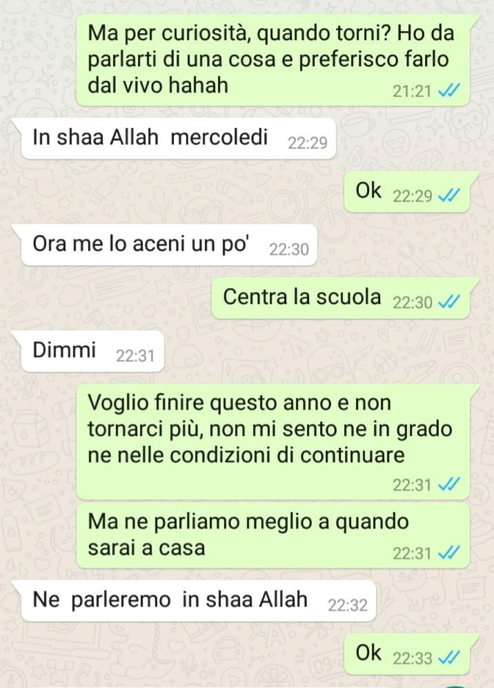 (Chat con mia madre) spero che acconsenti, a che solo farmi saltare 1 anno 