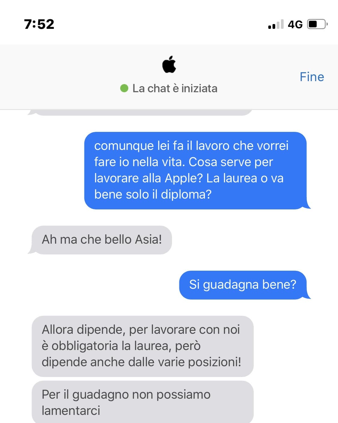 Non io che dopo aver chiesto un informazione su un prodotto faccio domande più interessanti all’operatore della Apple 