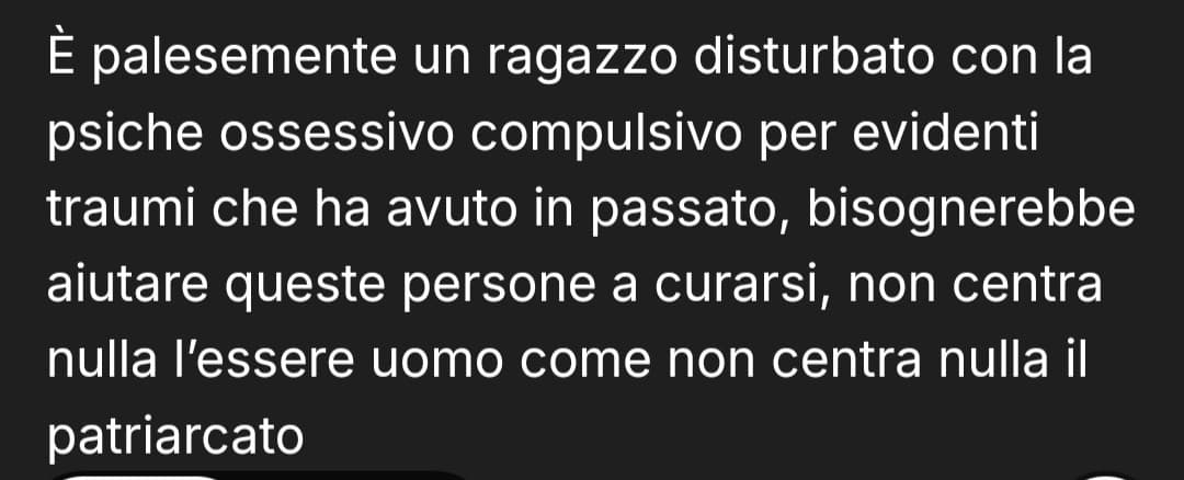 Ho letto, sfortunatamente, lo shout nei virili su Turetta. 30 imbecilli hanno messo like e quella che ha fatto il post è la peggiore 