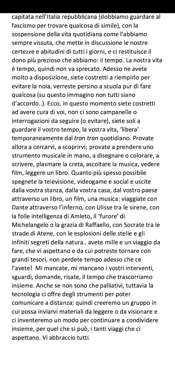 Il mio prof di filosofia ci ha scritto questa lettera siccome non ci vediamo da un bel pó... Oltre ad essere un gran Figo è anche un cucciolo. Io credo di amarlo!! ????