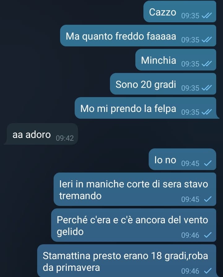 Ma esattamente, voi l'estate dove la vedete ? Perché a Giugno faceva un caldo boia, adesso sembra di essere in Aprile