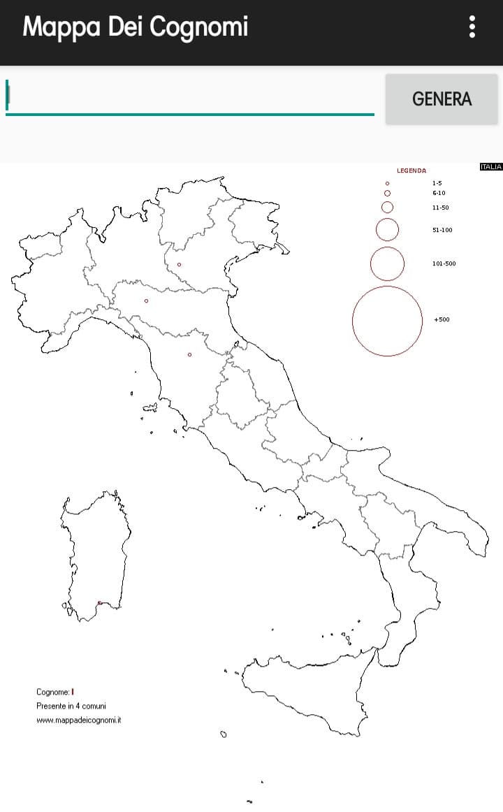 Buonanotte, vi saluto con la mappa dei cognomi precedentemente scaricata. Esistono quattro comuni in Italia con gente che di cognome fa "i".