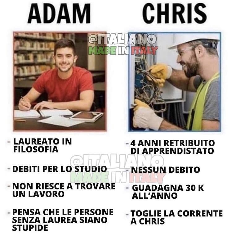 Voi adesso starete pensando che Chris sia uno Stupido perché si stacca la corrente da solo, ma è proprio qui che vi sbagliate. Chris, staccando la corrente a Chris, dovrà chiamare Chris per sistemare tutto è così Chris pagherà Chris guadagnando soldi infin