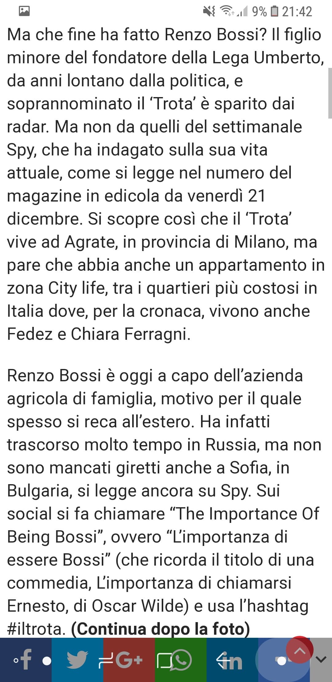 Ho trovato un articolo su Renzo Bossi e... alla fine secondo me parla di qualcun altro?