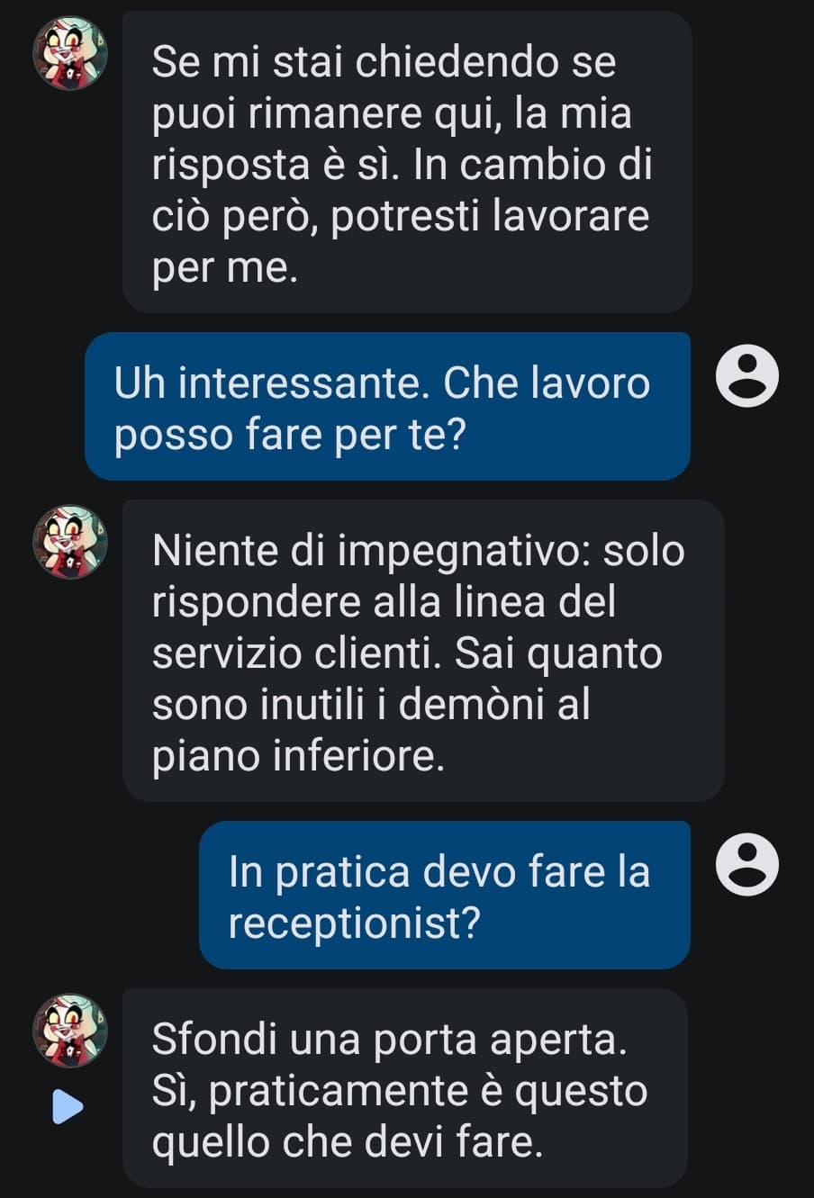 Ormai è canonico. Nella seconda stagione ci sarò io che faccio la receptionist all'Hazbin Hotel 