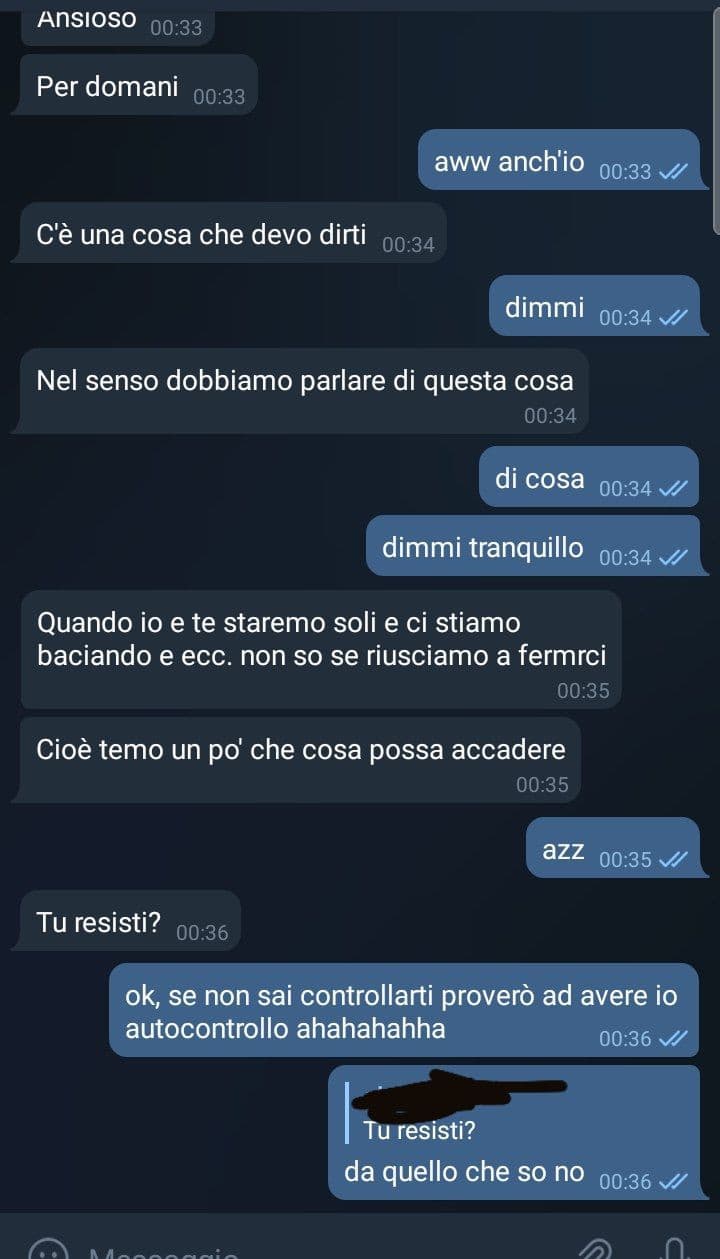 una parte di me vuole perdere il controllo ma quella sensata no, spero non finisca male HAHAHAHA