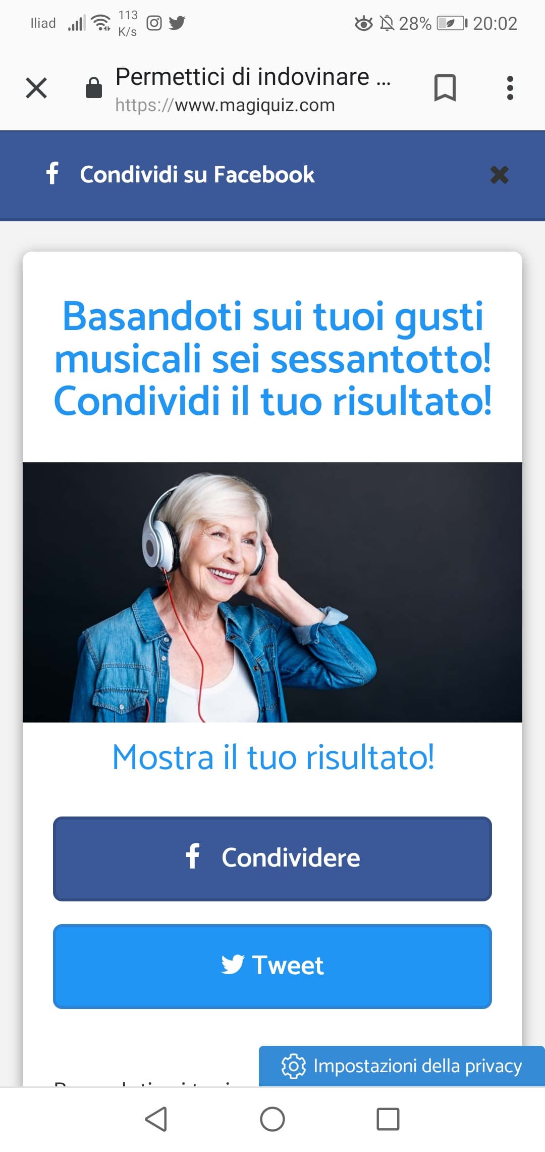 Ho fatto un test che ti dice quanti anni basandosi sui tuoi gusti musicali, ho 68 anni che bello