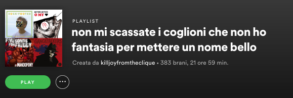 guardate che bello il nome della mia playlist