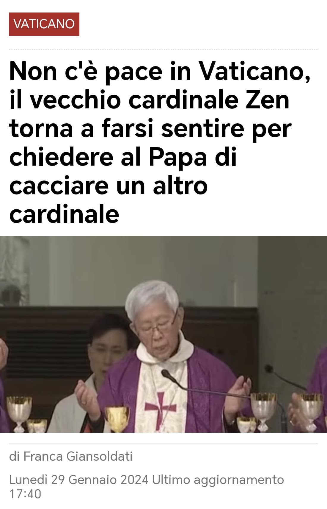Stimo il cardinale Zen, perché almeno è coerente: affonda con la sua nave senza tentare invano di trasformarla in gommone