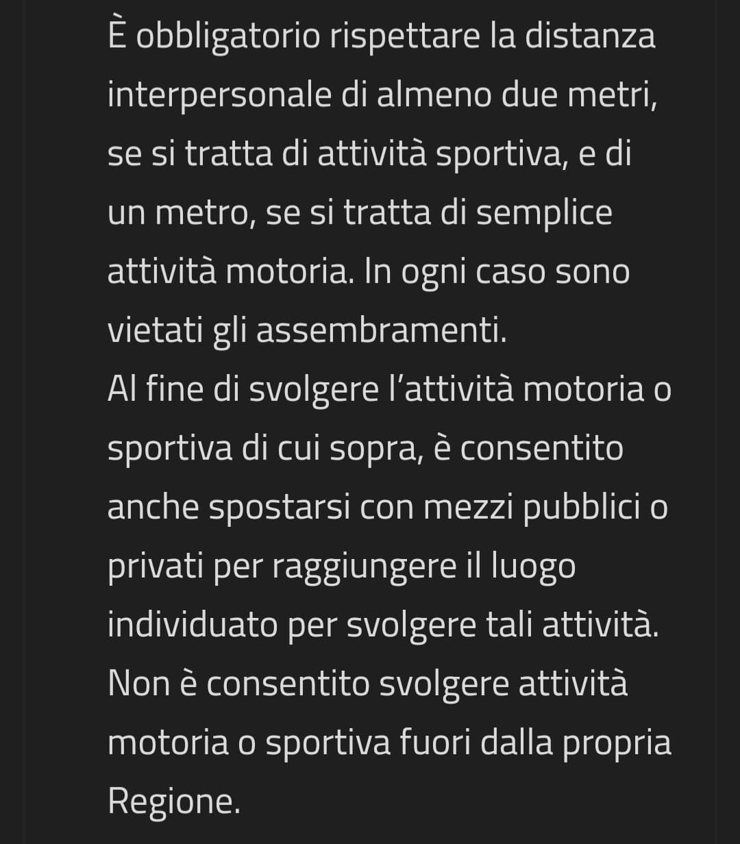 Ma quindi si potrà andare a fare attività fisica fuori dal proprio comune? 