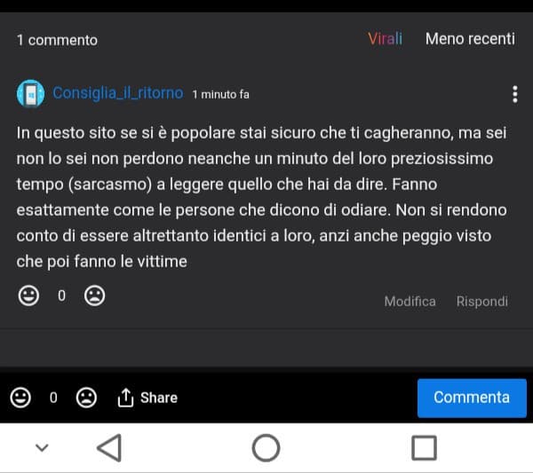 Perché ogni volta che scrivo qualcosa di sensato facendo il serio devono eliminare quel post? Il 90% delle volte che scherzo facendo lo stupido o scrivere cazzate. Comunque ricollegadoci al commento ho dimenticato di aggiungere "Ridicoli"