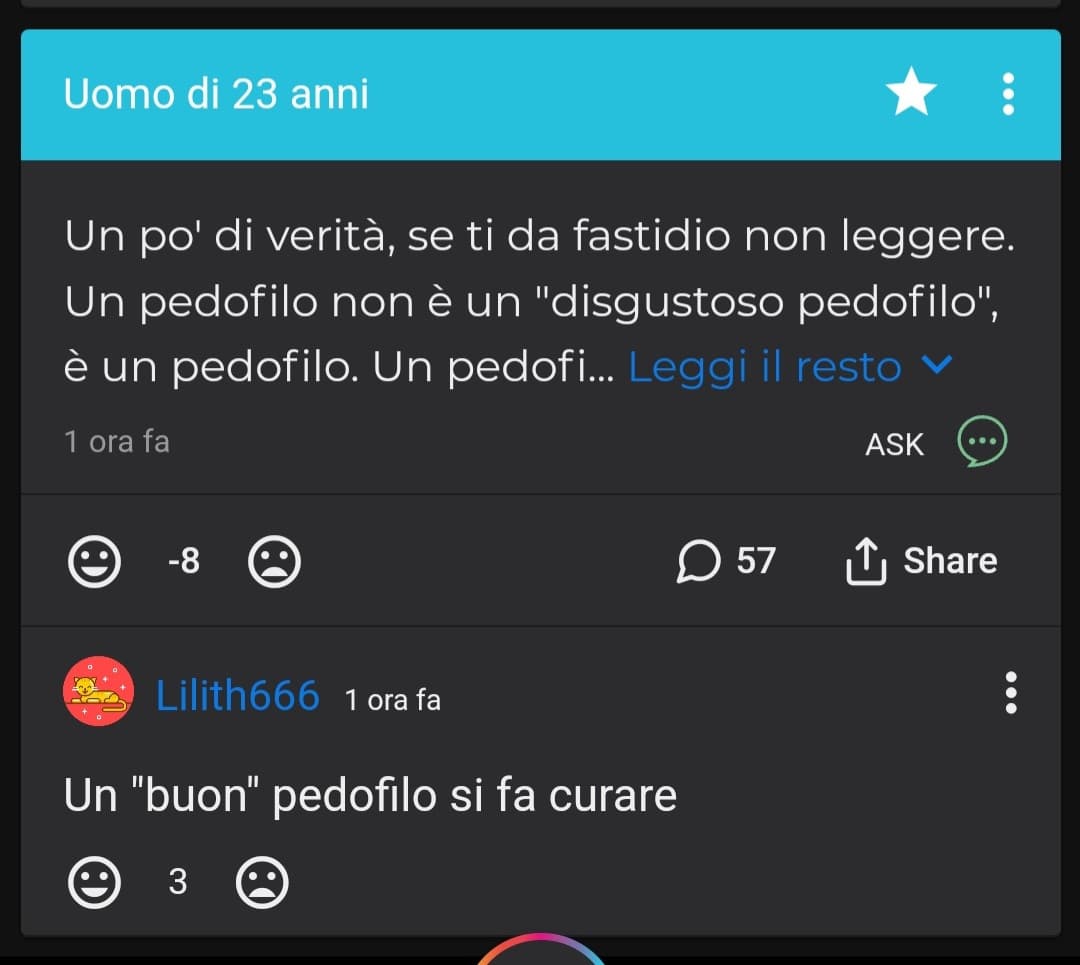 Un utente continua a sostenere che è normale la pedofilia, secondo voi è un troll? Continuo a litigarci ma sto perdendo la speranza