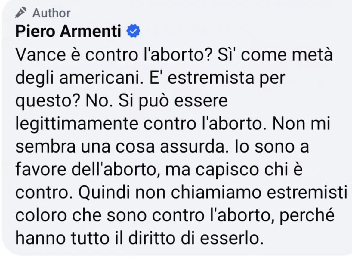 In italia non si può quasi dire... ma in realtà essere contro l’aborto è una posizione legittima e civile tanto quanto essere a favore