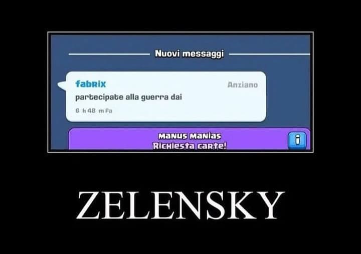 ci pensate che putin e zelenski o come stracazzo si scrivere potrebbero fare 1v1 su fortnite per risolvere il conflitto........